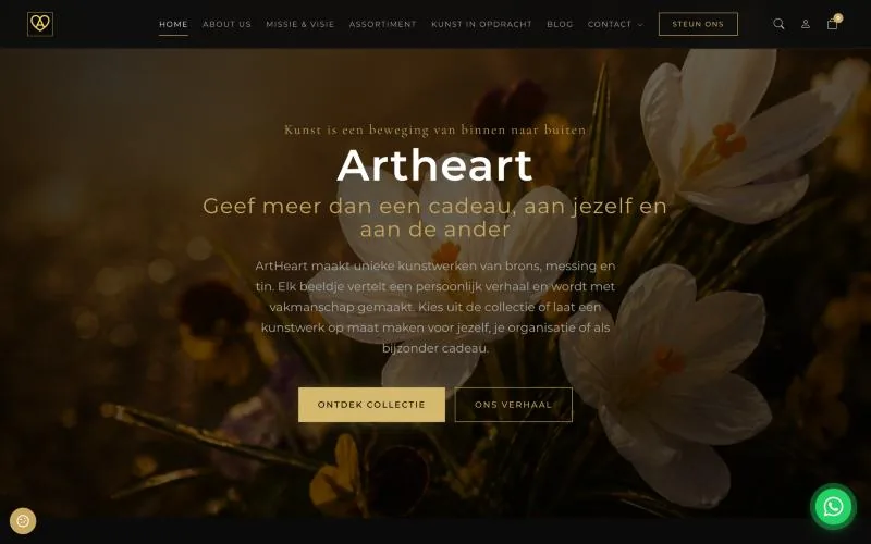 Art Heart, homepage op desktop