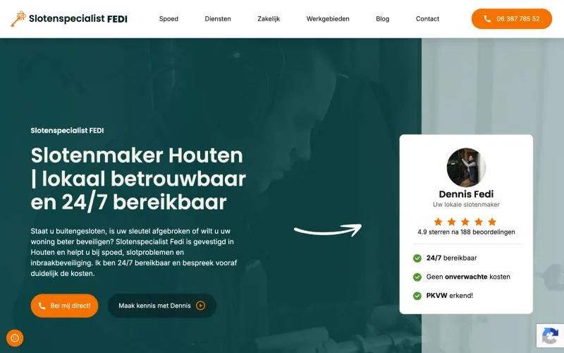 Slotenspecialist Fedi, homepage op desktop