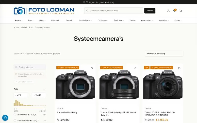 Foto Looman, categoriepagina met filters