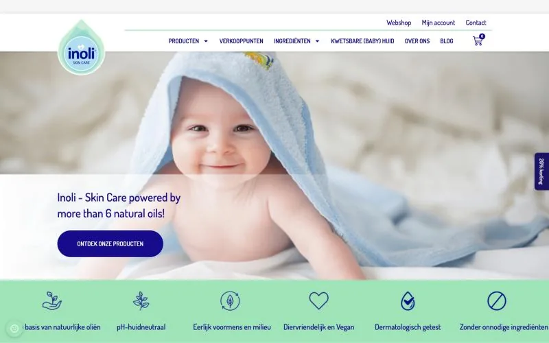 Inoli Skin Care, homepage op desktop