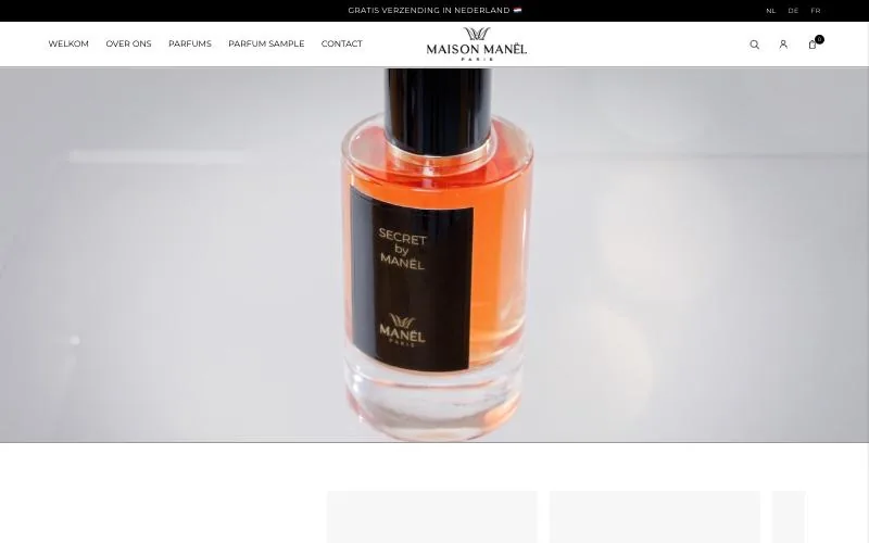 Manel Parfums, homepage op desktop