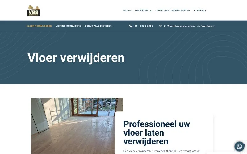 VBS Ontruimingen, dienstpagina vloer verwijderen