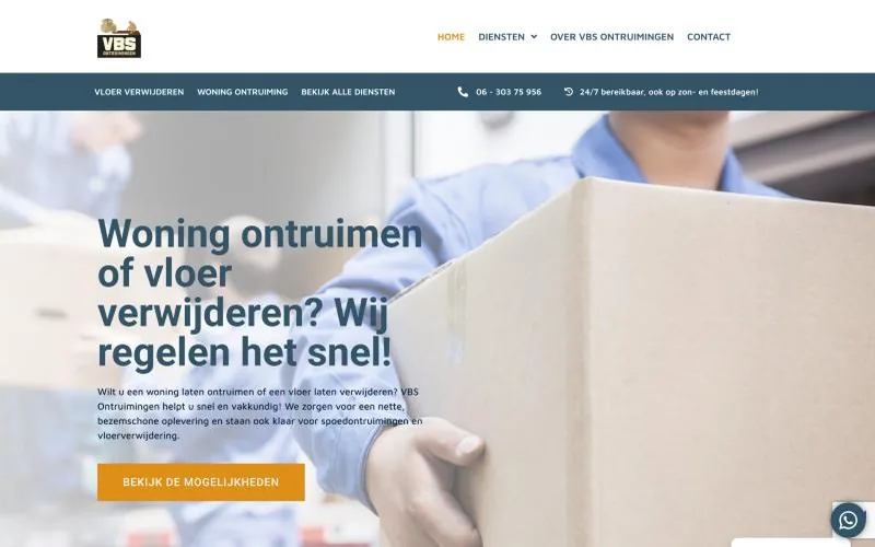 VBS Ontruimingen, homepage op desktop